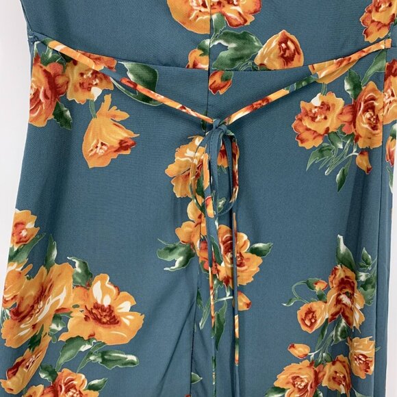 Lulus Dress Blue Floral Print V Neck Cutout Midi Hawaiian - Picture 14 of 15